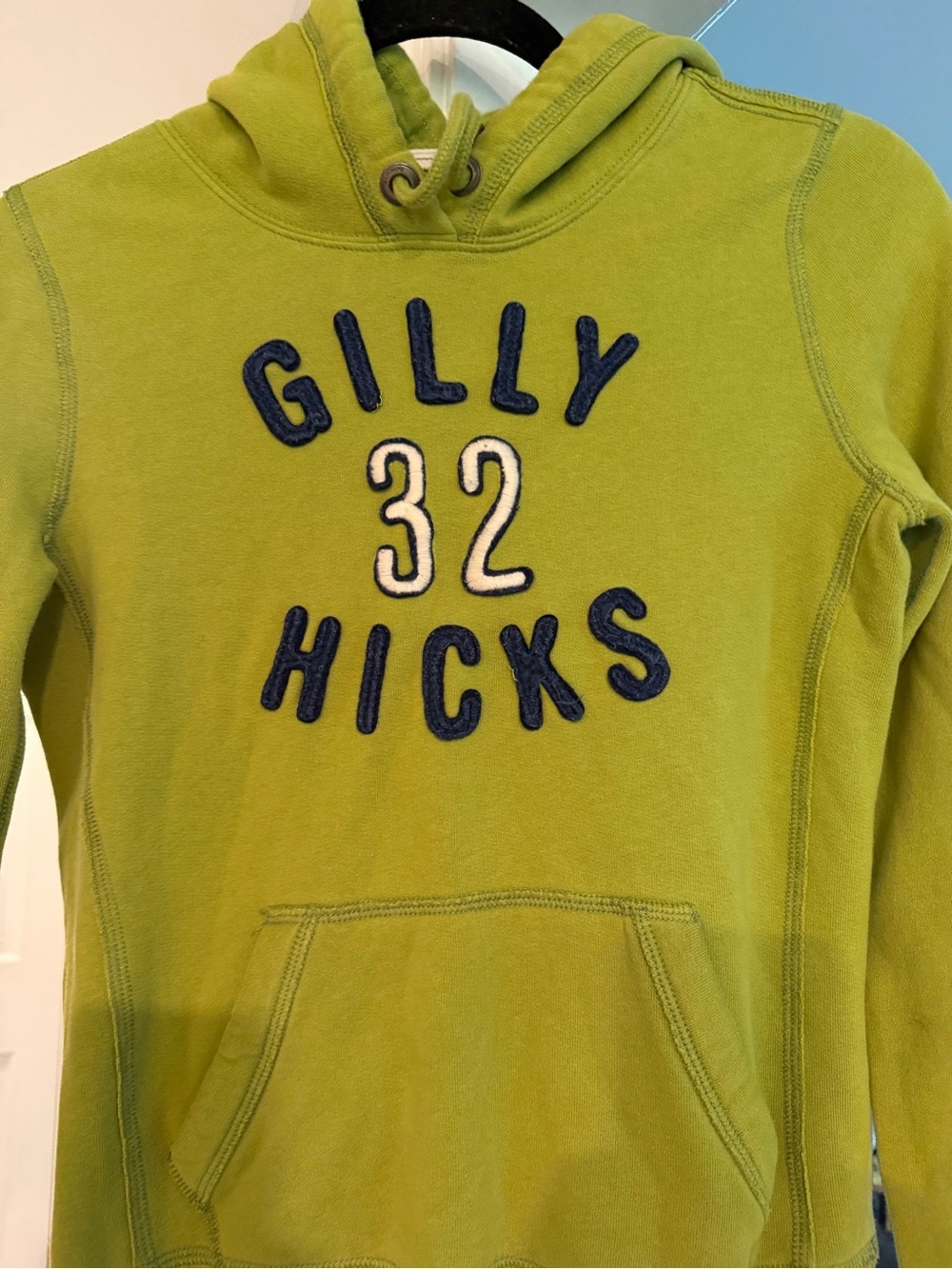 Gilly Hicks Lime Green Pullover Hoodie with Navy & White Appliqué